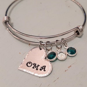 Pulsera de mamá de la abuela del corazón, brazalete ampliable ajustable, joyería de nombre personalizado, piedras de nacimiento swarovski, pulsera personalizada del Día de las Madres