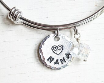 Nana Bangle Bracelet, Adjustable Charm Bracelet, Gift from Grandkids, Nana Bracelet, Nana Gift, Nana Charm, Grandma Gift, Mothers Day Gift