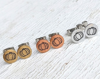 Pompoen Stud Oorbellen 6mm, Hypoallergene Titanium Oorpalen, Halloween Sieraden, Pompoen Sieraden