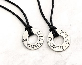 Stainless Steel Hand-stamped Engraved Washer Necklace - Hypoallergenic