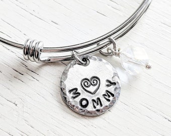 Mommy Bangle Bracelet, Adjustable Charm Bracelet, Gift for Mom, Personalized Mothers Bracelet, Mothers Day Gift, New Mom Gift, Mommy Jewelry