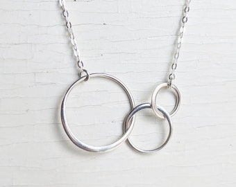 Three Links Necklace - Three Circles Necklace - Sterling Silver or Gold Filled - Past, Present, Future - Dainty Silver Chain