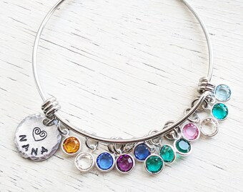 Grandma Bracelet, Nana Bracelet, Grandma Gift, Birthstone Jewelry, Nana Bangle, Swarovski Birthstones, Grandmother Jewelry, Grandma Bangle