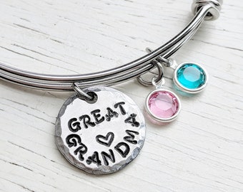 Great Grandma Birthstone Bangle, Custom Swarovski Crystal Jewelry