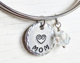 Mom Bangle Bracelet, Adjustable Charm Bracelet, Gift for Mom, Personalized Mothers Bracelet, Mothers Day Gift, New Mom Gift, Mothers Jewelry