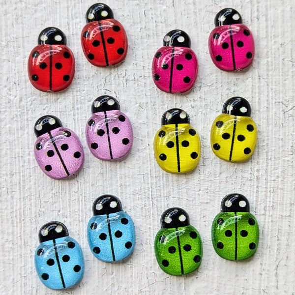 Ladybug Stud Earrings, Hypoallergenic Titanium Posts, Gifts Gift Idea, Colorful Bug Jewelry, Cute Lady Bug, Bright Rainbow, Handmade