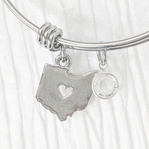 State Jewelry - Ohio Charm Bracelet - I Love Ohio - Silver Bangle Adjustable Expandable Bracelet - State Charm Bracelets