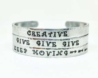 Custom Cuff Bracelet - Personalized Silver Cuff Bracelet - You Choose Text / Design - 1/4 Inch Engraved Cuff Bracelet - Silver Stamped Cuff