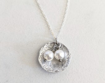 Nest Pearl Jewelry, Unique Mother's Day Necklace, Silver Nest Necklace, Mom Necklace, Pearl Bird Eggs, Jenna Scifres, Sterling Silver Chain