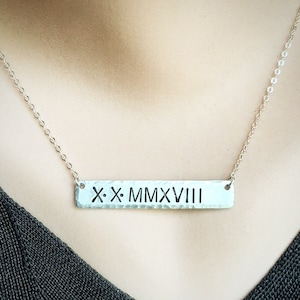 Roman Numeral Bar Necklace, Sterling Silver Date Jewelry, Wedding Date Necklace, Birth Year Necklace, Lucky Number, Graduation, Gift for Her
