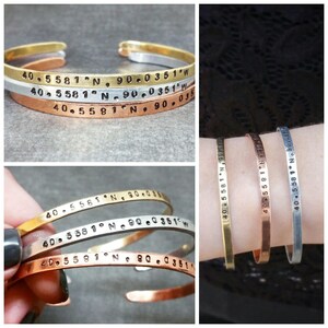 Personalized Coordinates Bracelet, Custom GPS Coordinates Cuff