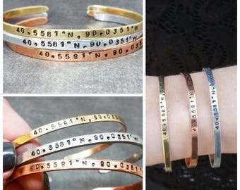 Personalized Coordinates Bracelet, Custom GPS Coordinates Cuff