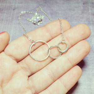 Three Links Necklace Three Circles Necklace Sterling Silver or Gold Filled Past, Present, Future Dainty Silver Chain image 3