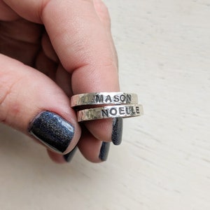 Mother's Ring, Sterling Silver Name Rings, Stacking Rings, Hammered Silver Ring, Custom Name Ring, Personalized Ring, Name Ring for Mothers image 5