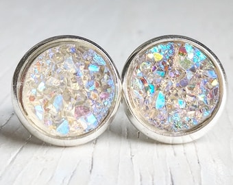 Champagne Opal op zilveren Druzy Stud Earrings, eenvoudige Earring, cadeau voor haar, minimalistische Earring, sierlijke Earring, Stud Earring, hypoallergeen