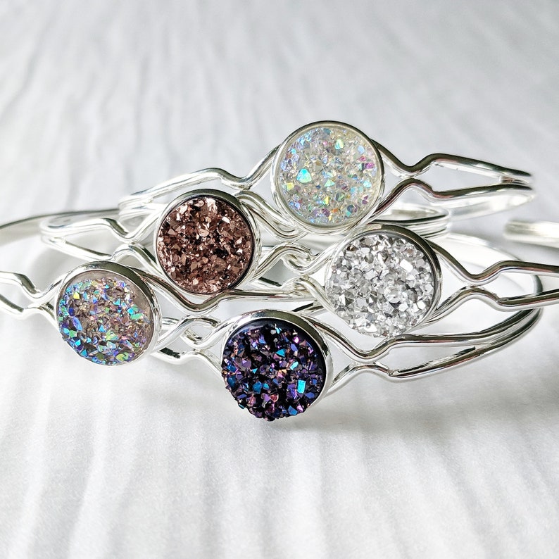 Dainty Silver Druzy Cuff Bracelet image 2