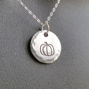 Silver Pumpkin Necklace Dainty Sterling Silver Chain Pumpkin Charm Autumn Halloween Jewelry image 2