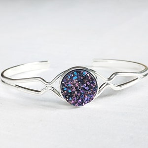 Dainty Silver Druzy Cuff Bracelet image 8