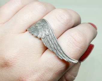 Angel Wing Ring - Silver Wing Ring - Guardian Angel Jewelry - Large Wing Statement Ring - Feather Ring - Cocktail Ring