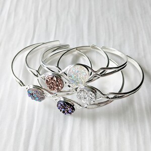 Dainty Silver Druzy Cuff Bracelet image 5