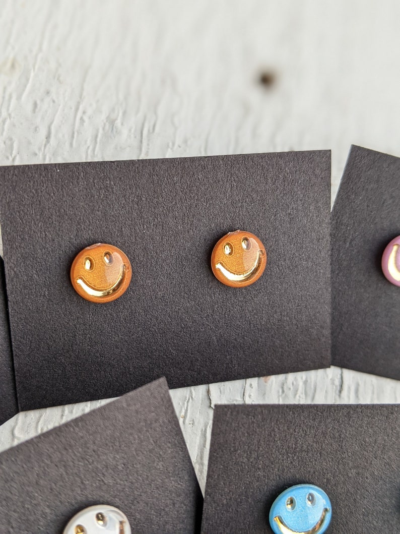 Smiley Face Stud Earrings, Smiley Studs, Emoji Happy Face, Flower Smile, Hypoallergenic Stainless Steel, Happy Jewelry, Gift for Her image 5