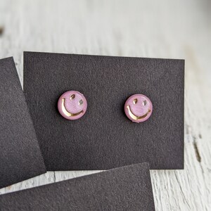 Smiley Face Stud Earrings, Smiley Studs, Emoji Happy Face, Flower Smile, Hypoallergenic Stainless Steel, Happy Jewelry, Gift for Her image 6