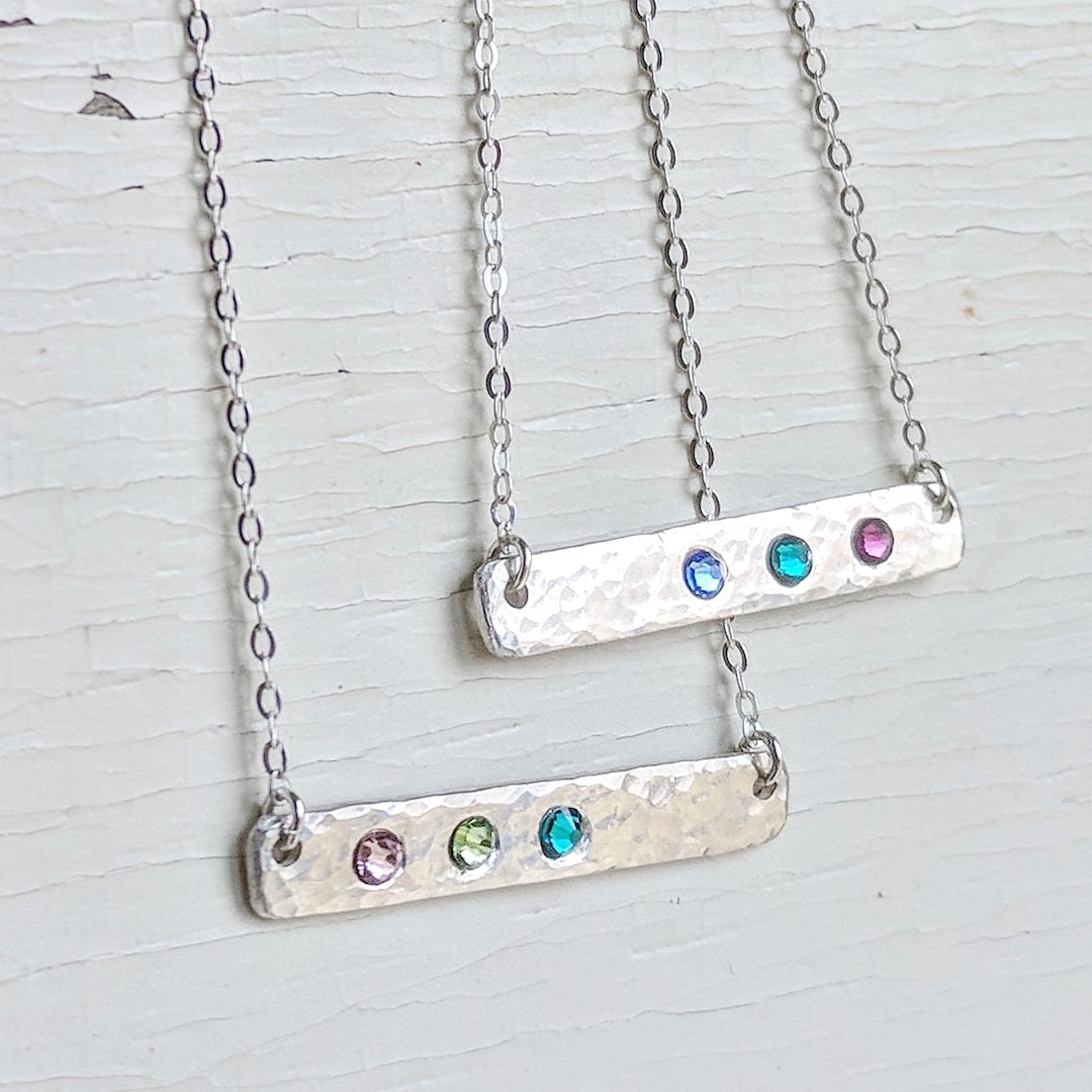 Birthstone Bar Sterling Silver Necklace, Gemstone Bar, Mothers Day Gift