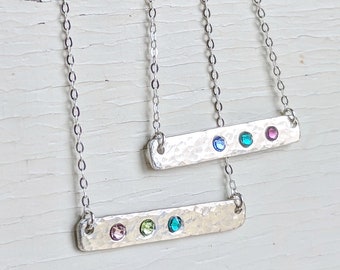 Birthstone Bar Sterling Silver Necklace, Gemstone Bar, Mothers Day Gift, Mothers Jewelry, Dainty Gemstone Bar Necklace, Horizontal Bar