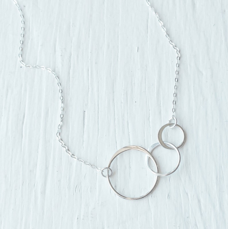 Three Links Necklace Three Circles Necklace Sterling Silver or Gold Filled Past, Present, Future Dainty Silver Chain image 2