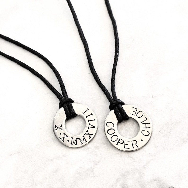 Stainless Steel Hand-stamped Engraved Washer Necklace Hypoallergenic image 1