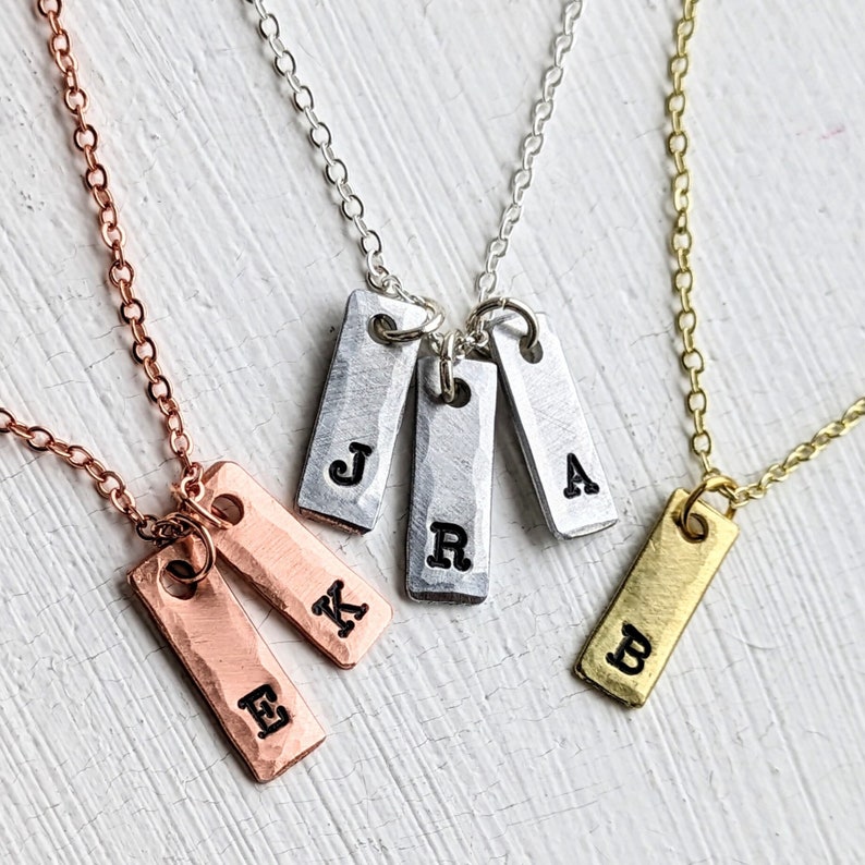 Tiny tag initials personalized family necklace