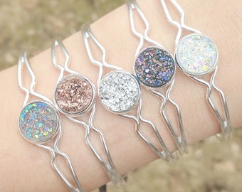 Dainty Silver Druzy Cuff Bracelet