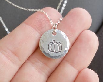 Silver Pumpkin Necklace - Dainty Sterling Silver Chain - Pumpkin Charm - Autumn Halloween Jewelry