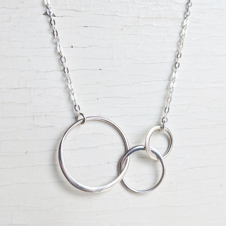 Three Links Necklace Three Circles Necklace Sterling Silver or Gold Filled Past, Present, Future Dainty Silver Chain image 1