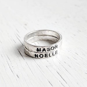 Mother's Ring, Sterling Silver Name Rings, Stacking Rings, Hammered Silver Ring, Custom Name Ring, Personalized Ring, Name Ring for Mothers image 1