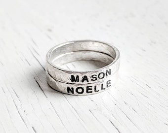 Mother's Ring, Sterling Silver Name Rings, Stacking Rings, Hammered Silver Ring, Custom Name Ring, Personalized Ring, Name Ring for Mothers