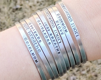 Personalized Aluminum Cuff Bracelet, Custom Stamped Silver