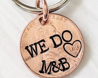 WE DO 2021 Wedding Gift, Real Penny Key Chain, Wedding Day Gift, Personalized Initials, Unique Bridal Groom Gift, Gift for Groom from Bride