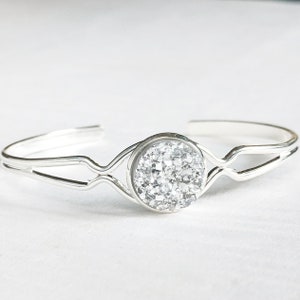 Dainty Silver Druzy Cuff Bracelet image 4