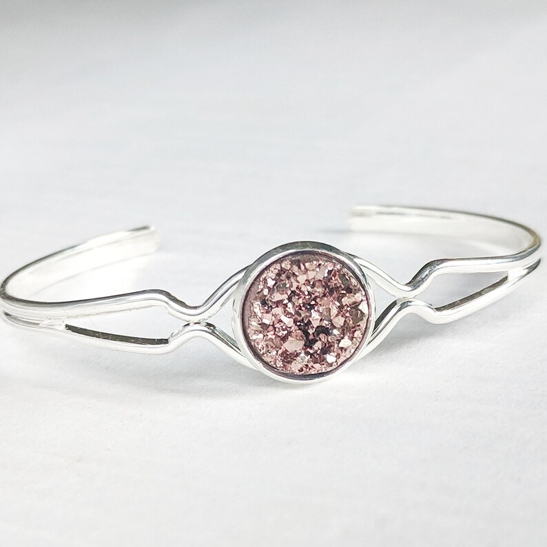 Dainty Silver Druzy Cuff Bracelet image 9