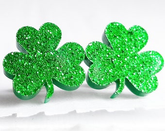 Shamrock Glitter Studs, St. Patricks Day Studs, Green Clover Stud Earrings,