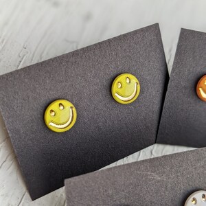 Smiley Face Stud Earrings, Smiley Studs, Emoji Happy Face, Flower Smile, Hypoallergenic Stainless Steel, Happy Jewelry, Gift for Her image 7