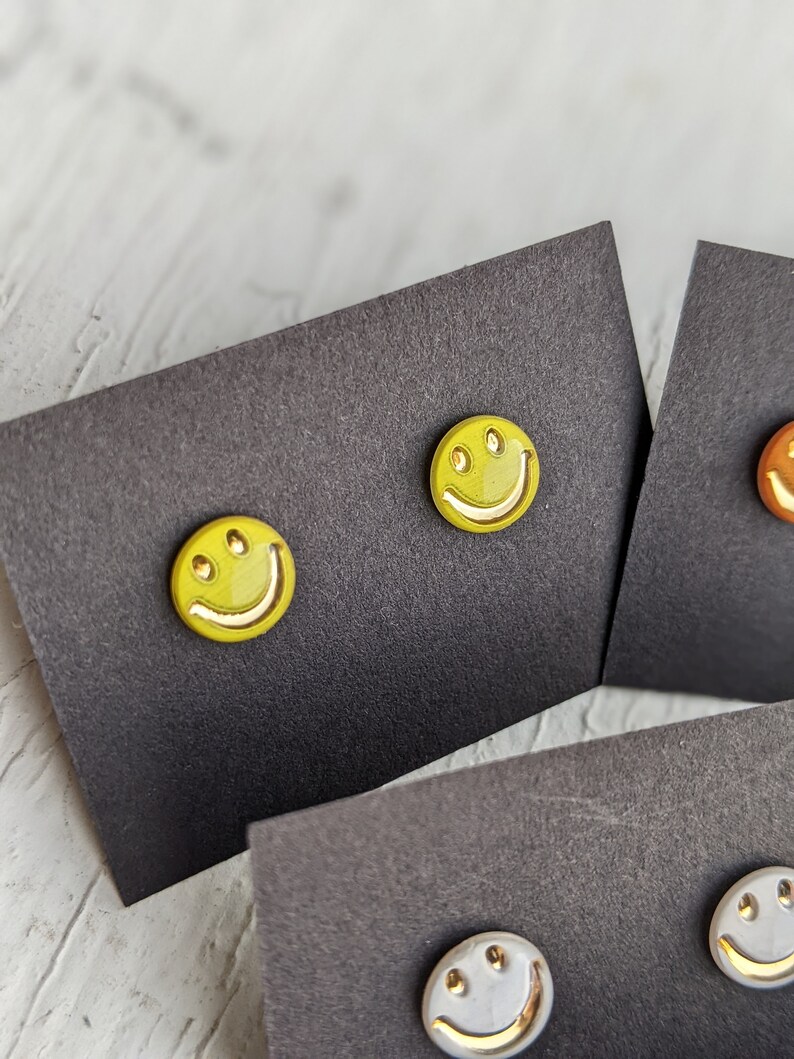 Smiley Face Stud Earrings, Smiley Studs, Emoji Happy Face, Flower Smile, Hypoallergenic Stainless Steel, Happy Jewelry, Gift for Her image 7