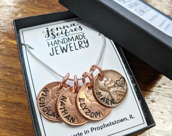 Penny Name Necklace, Silver Snake Chain, Real Penny Jewelry, Name Jewelry, Birthday Jewelry, Lucky Penny Necklace, Unique Gift Idea