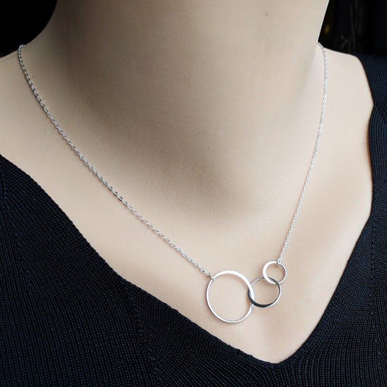 Three Links Necklace Three Circles Necklace Sterling Silver or Gold Filled Past, Present, Future Dainty Silver Chain image 4