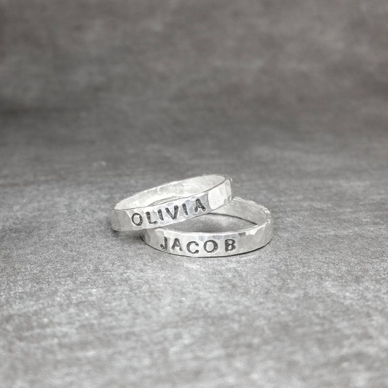 Mother's Ring, Sterling Silver Name Rings, Stacking Rings, Hammered Silver Ring, Custom Name Ring, Personalized Ring, Name Ring for Mothers image 7