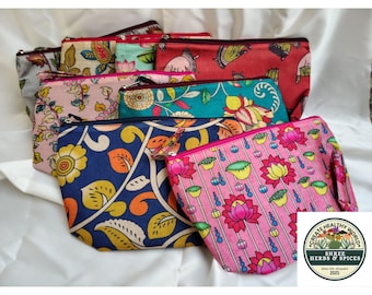 Zijde-katoenen etuis: ethisch handgemaakt in India | Toilettaspatroon | Make-up etui met rits | Reistas | Portemonnees | Cadeauverpakking van 8