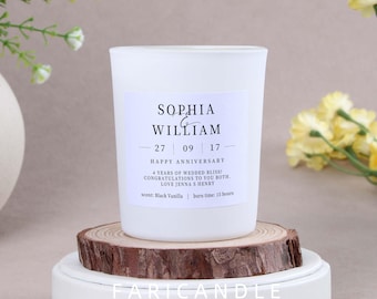 4th Linen Anniversary Gift Personalised Frosted Candle, Personalised Anniversary Gifts for Couple- Personalised Gifts