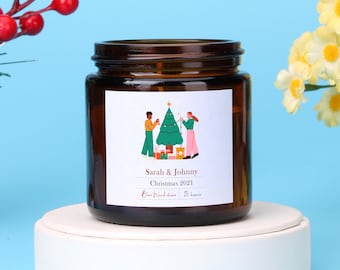 Personalized Christmas Tree Candle: Scented Soy Wax Gift for Couples