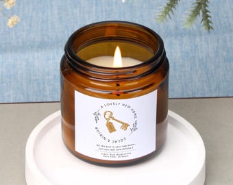 Personalized Housewarming Candle: New Home Gift, Apothecary Jar, Soy Wax,